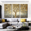 Canvasdoek - Gouden Levensboom - 3 Delen - 4 verschillende maten
