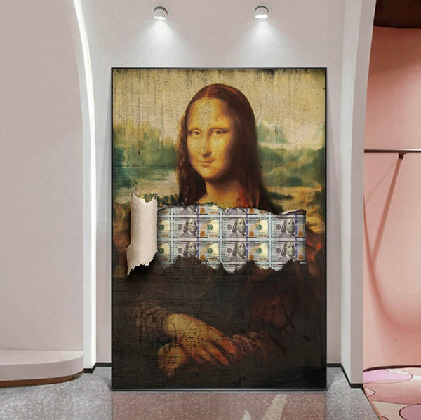 Mona Lisa Canvasdoek - Mona Lisa Schilderij - Mona Lisa Poster - Mona Lisa met dollars