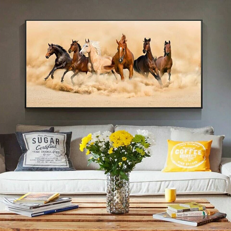 Rennende paarden canvasdoek paard op schilderij paard poster voor dieren