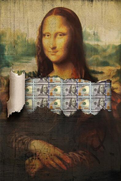 Mona Lisa Canvasdoek - Mona Lisa Schilderij - Mona Lisa Poster - Mona Lisa met dollars