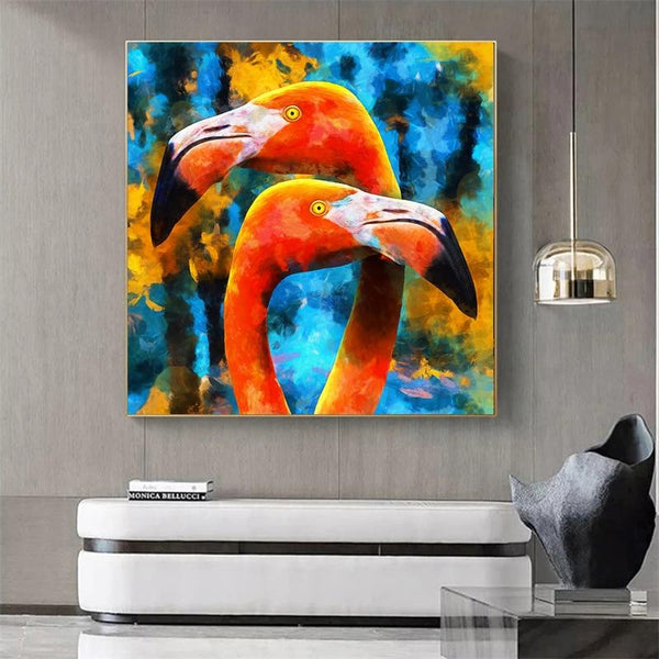 Kleurrijke Flamingo's in Canvasdoek