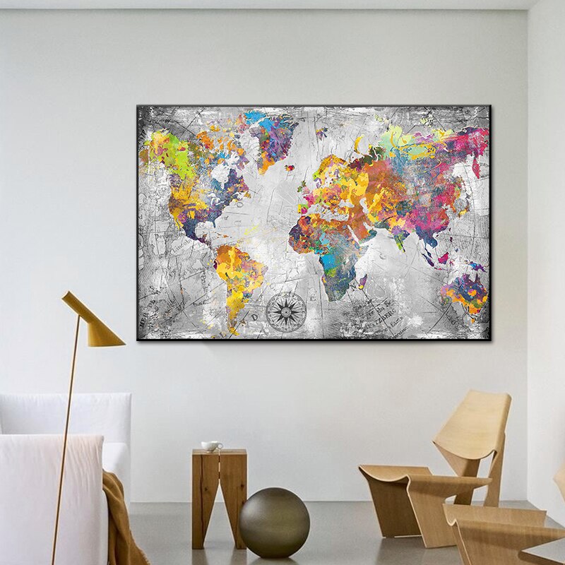 Wereldkaart Canvas - Wereldkaart Schilderij - Wereldkaart Poster - Moderne Wereldkaart