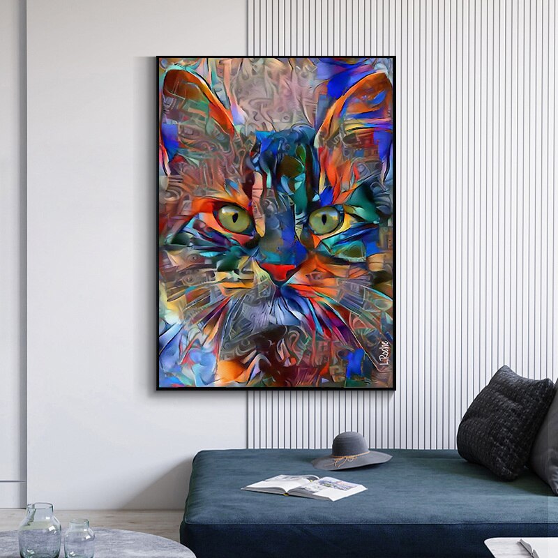 kat canvasdoek kleurrijk schilderij poster kater poes dieren