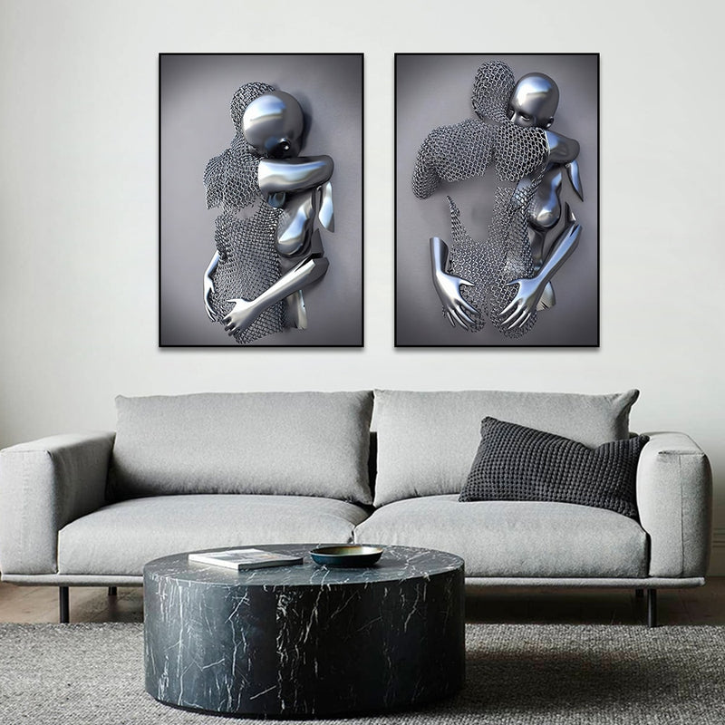 Schitterende moderne metalen figuur - Canvasdoek - Romantiek Schilderij - Liefde Schilderij