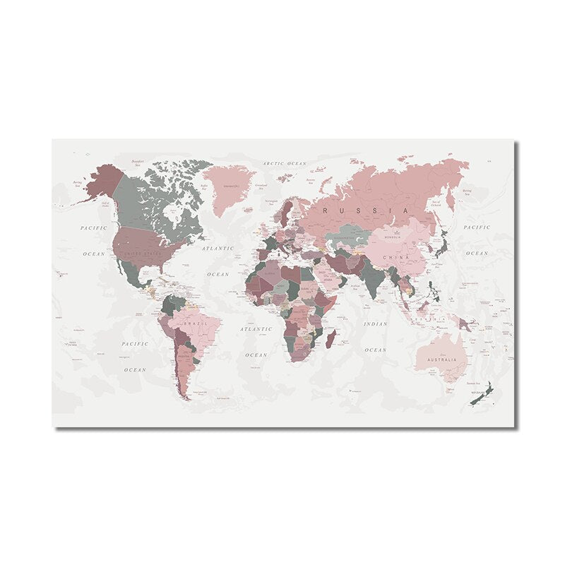 Wereldkaart Canvas - Wereldkaart Schilderij - Wereldkaart Poster - Moderne Wereldkaart