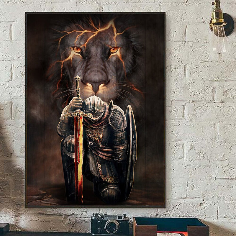 Leeuw Canvasdoek - oorlog - Leeuw Schilderij - oorlog - Poster Leeuw - oorlog