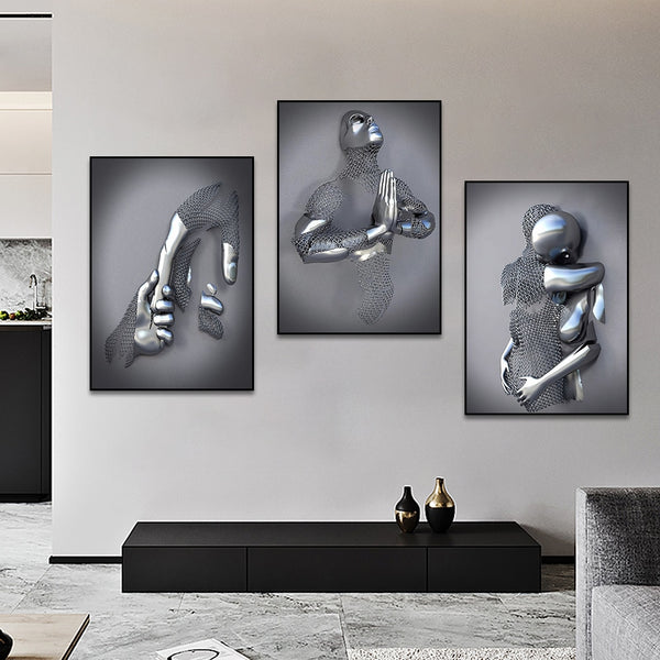 Schitterende moderne metalen figuur - Canvasdoek - Romantiek Schilderij - Liefde Schilderij