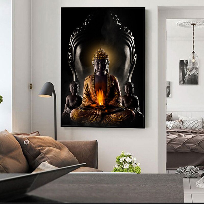 Canvasdoek - "Buddha met Vuur in Meditatie" - 9 verschillende maten