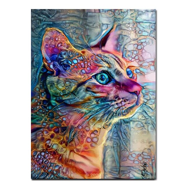 kat canvasdoek kleurrijk schilderij poster kater poes dieren