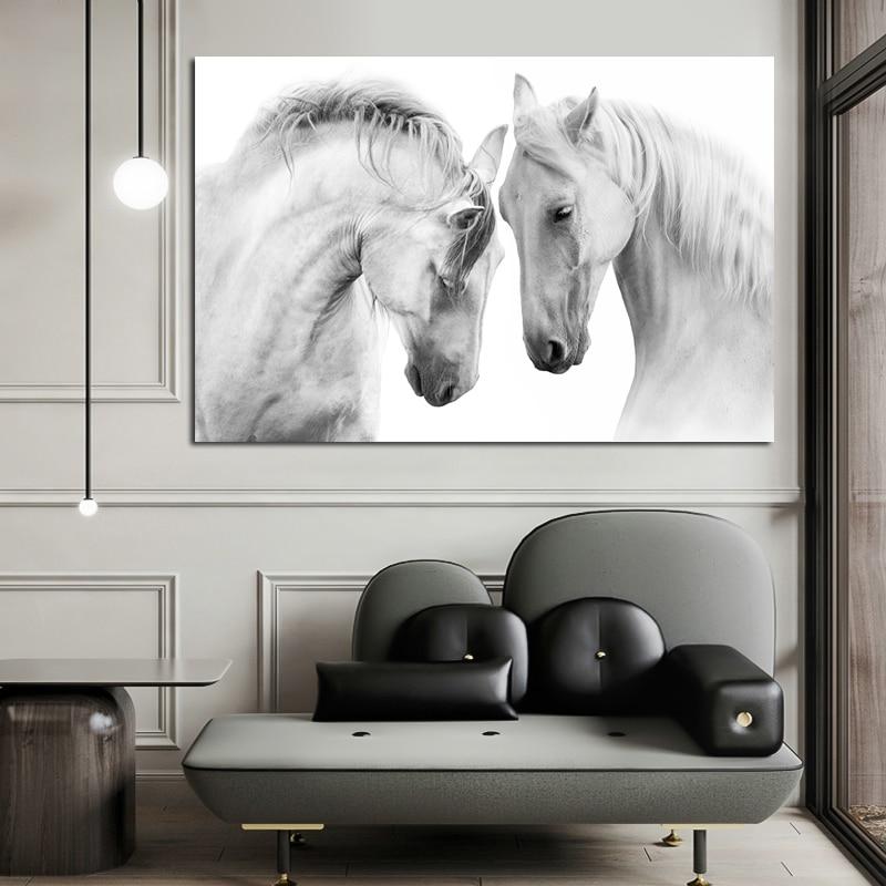 Witte Paarden in Canvasdoek