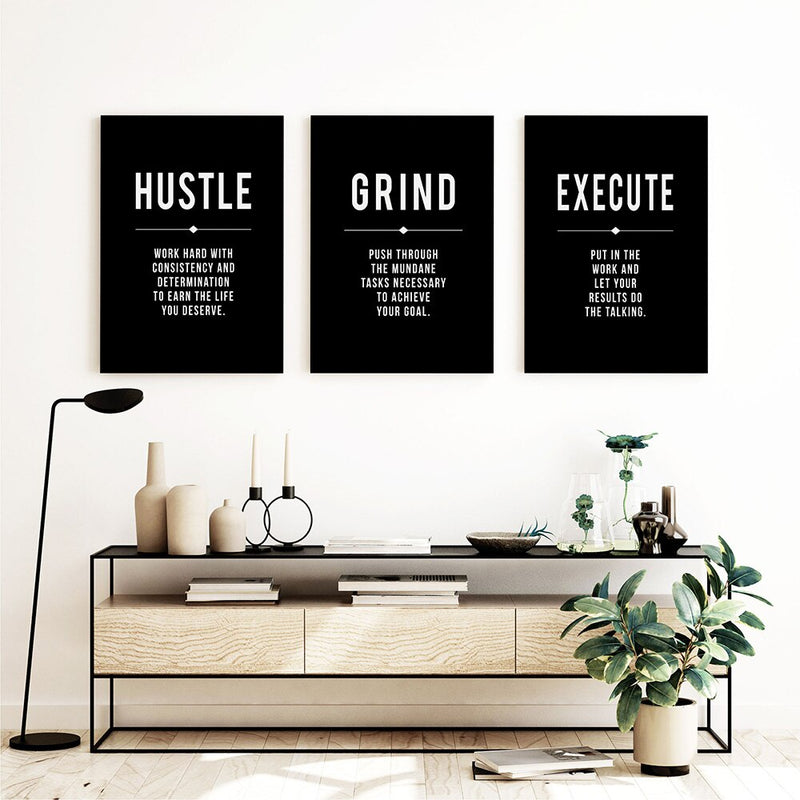 Grind Hustle Success Motivatie Quotes in Canvasdoek (6 varianten)