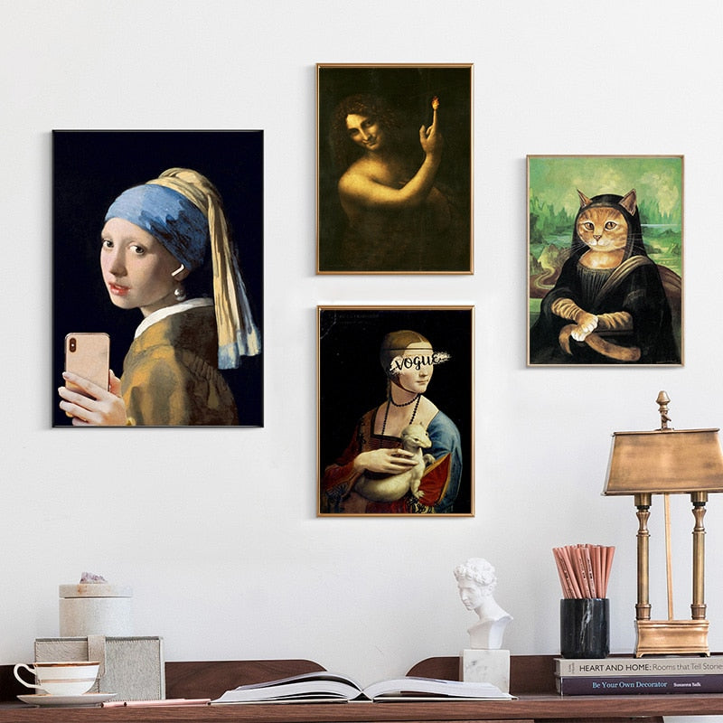 Beroemde meesters - humor - Johannes Vermeer/Vincent van Gogh/Leonardo da Vinci