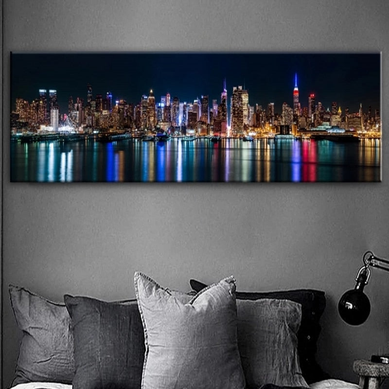 New York Schilderij - New York Skyline View - Canvasdoek -  Poster Manhattan - Steden schilderij