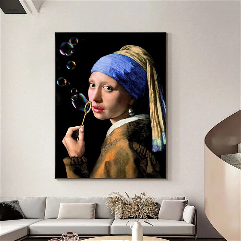 "Meisje met de Parel" - Johannes Vermeer - humor/bellenblaas