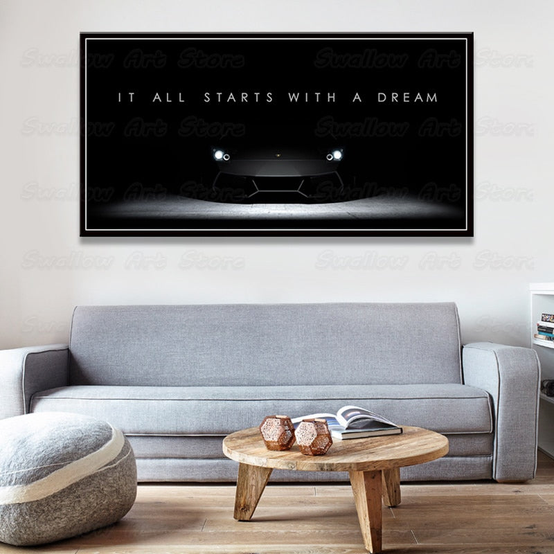 It all starts with a dream canvasdoek schilderij poster quotes motivatie inspiratie
