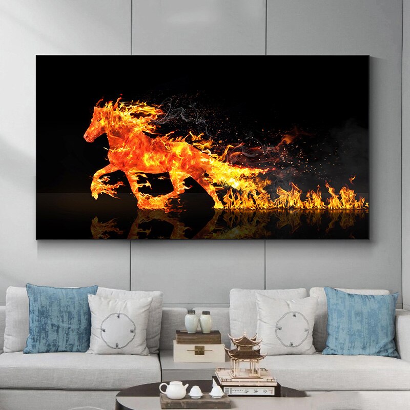 Prachtig paard in vuur canvasdoek schilderij poster dieren