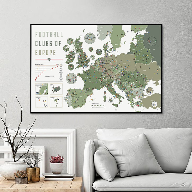 voetbal clubs van Europa canvasdoek wereldkaart schilderij poster