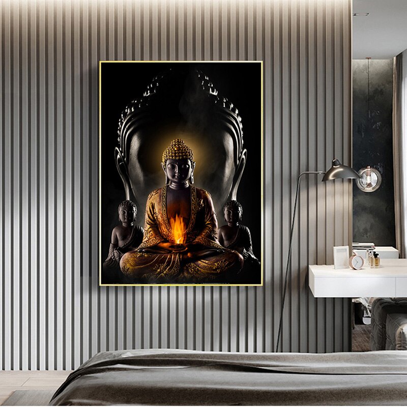 Canvasdoek - "Buddha met Vuur in Meditatie" - 9 verschillende maten
