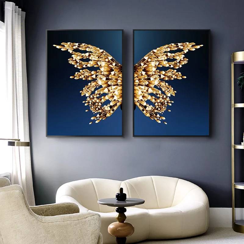 Gouden vlinder canvasdoek vlinder schilderij vlinder poster