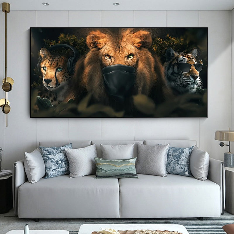 grappige leeuw tijger canvasdoek schilderij poster