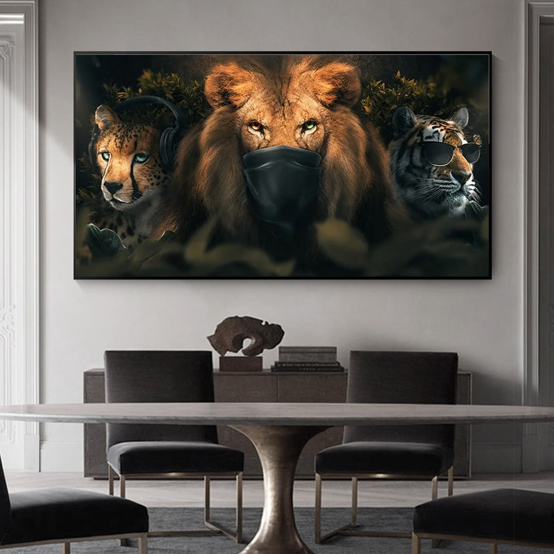 grappige leeuw tijger canvasdoek schilderij poster