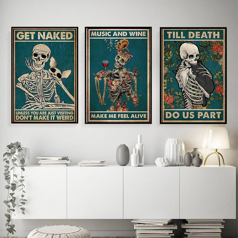 humor skelet canvasdoek schilderij poster