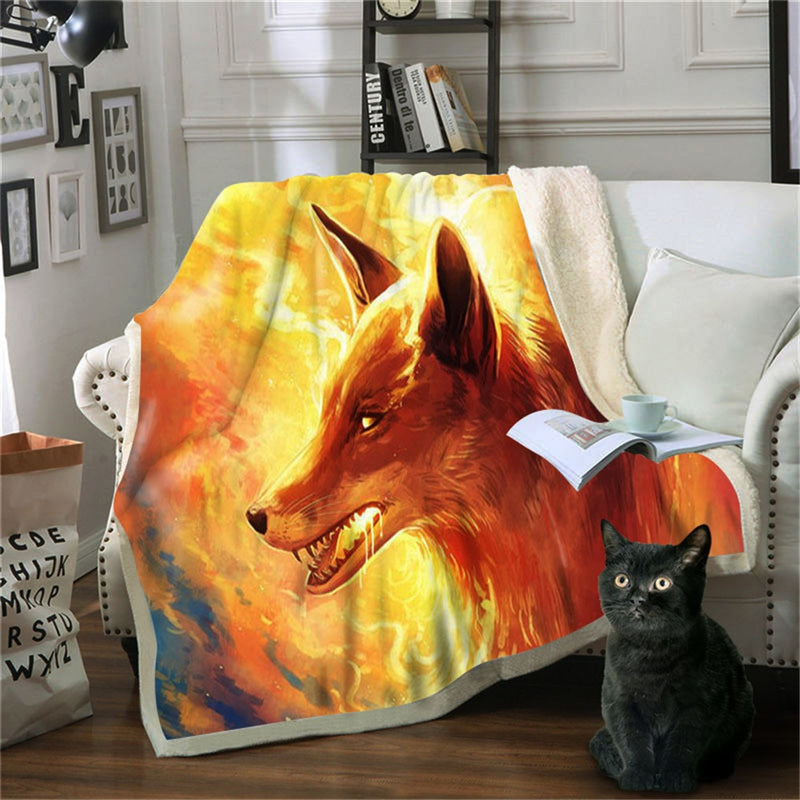 Wolf Deken  3D Cartoon Sherpa Deken Dubbel Dik Fluwelen Warm Super Zacht Flanel Deken Sofa  bank