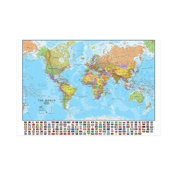 Gedetailleerde wereldkaart politiek canvasdoek schilderij poster wereldmap