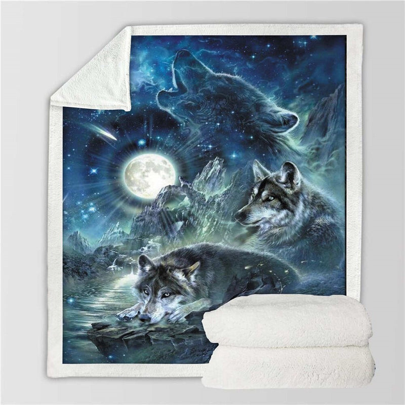 Wolf Deken  3D Cartoon Sherpa Deken Dubbel Dik Fluwelen Warm Super Zacht Flanel Deken Sofa  bank