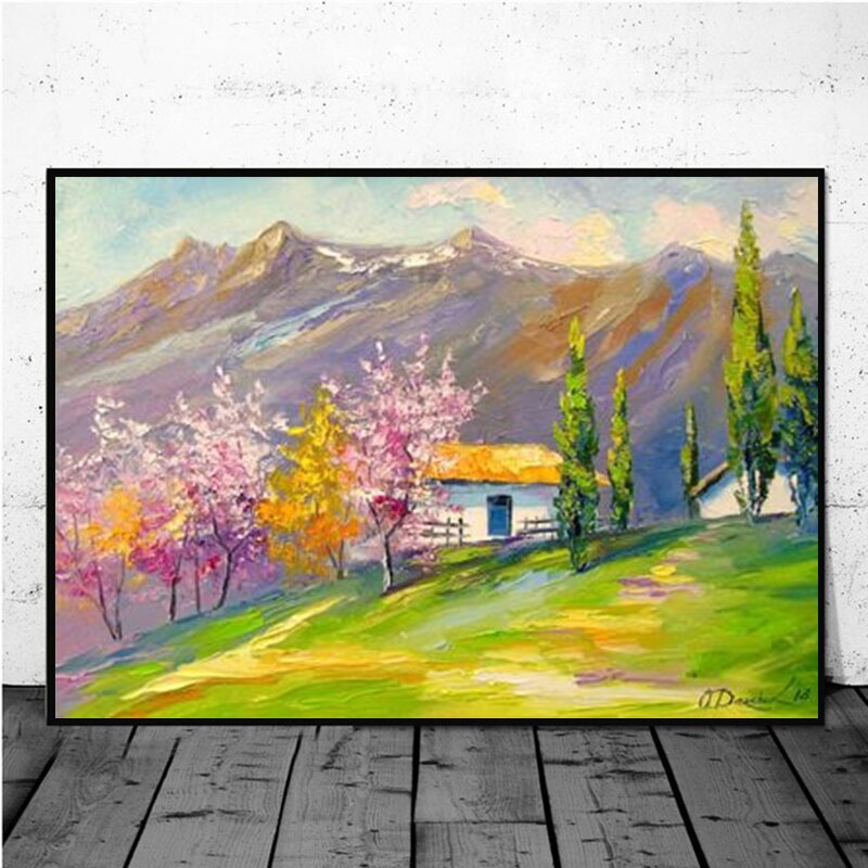 kleurrijk regenboog vrolijk landschap canvasdoek schilderij poster