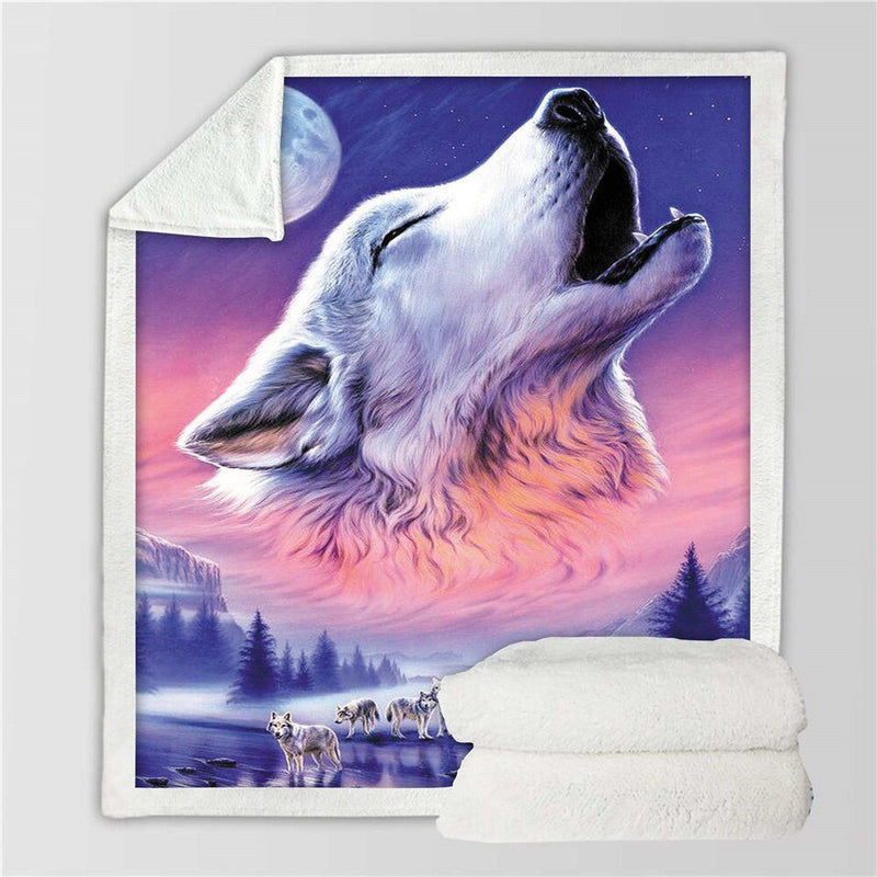 Wolf Deken  3D Cartoon Sherpa Deken Dubbel Dik Fluwelen Warm Super Zacht Flanel Deken Sofa  bank