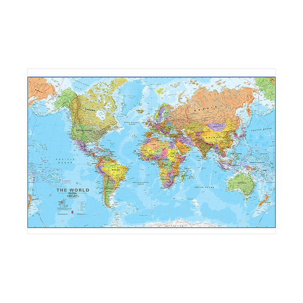 Gedetailleerde wereldkaart geografisch canvasdoek schilderij poster wereldmap