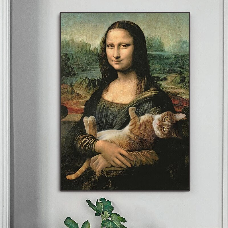 "Mona Lisa met kat" - Leonardo da Vinci - Humor