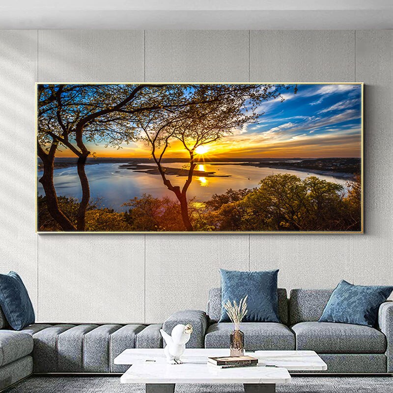 natuur zee strand lucht zon zonsondergang canvasdoek schilderij waterval en brug poster
