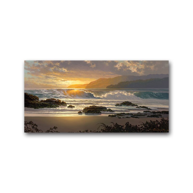 natuur zee strand lucht zon zonsondergang canvasdoek schilderij waterval en brug poster