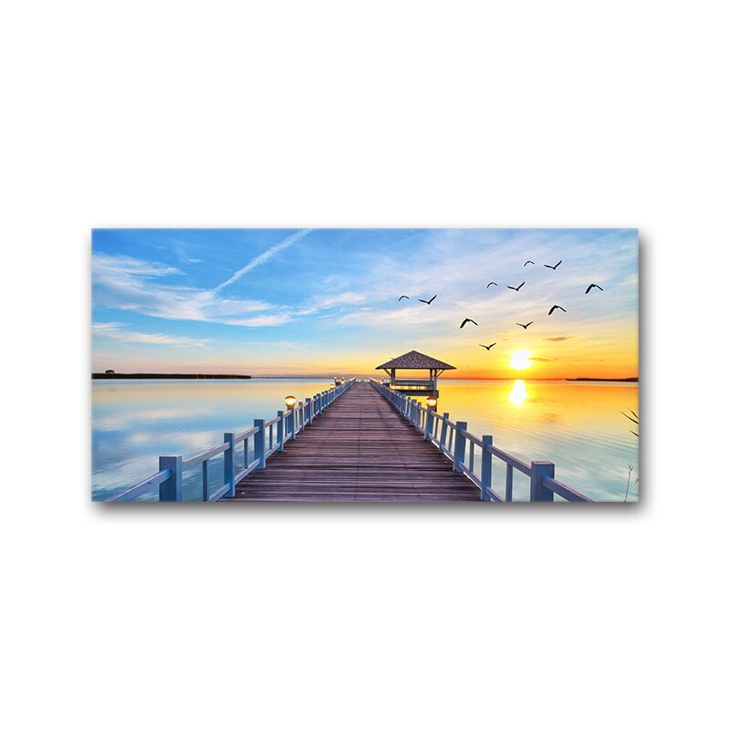 natuur zee strand lucht zon zonsondergang canvasdoek schilderij waterval en brug poster