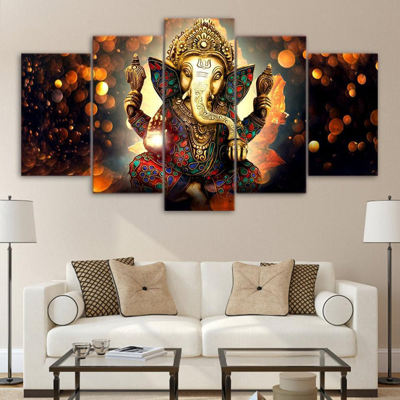 Ganesha Olifant Canvasdoek 5 Delen - Indigo Markt