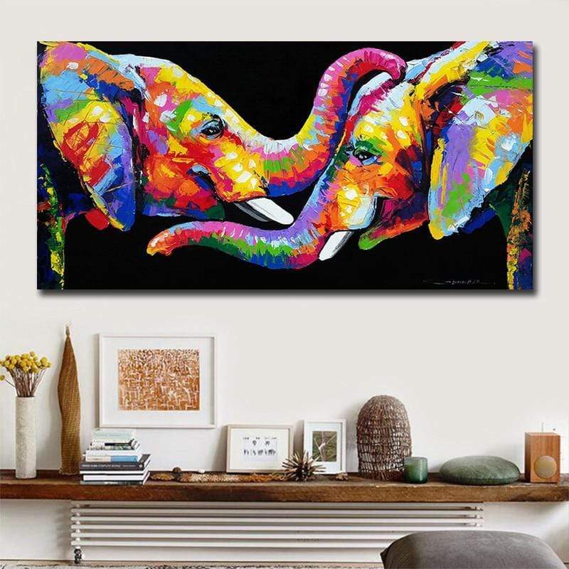 Kleurrijke Olifanten canvasdoek Korting