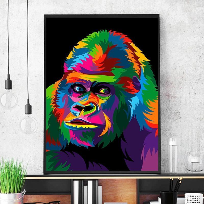 Kleurrijke Rasta Leeuw, Gorilla, Kat canvasdoek Kleurrijke Gorilla / 60x90cm Korting