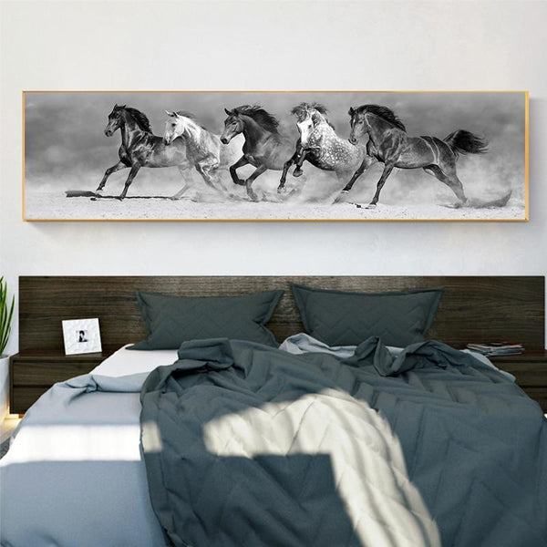 Paarden Zwartwit in Canvasdoek Korting