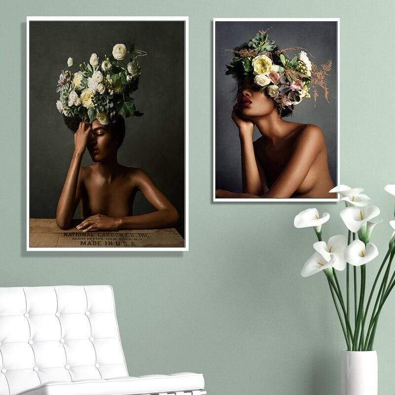 Sexy Bloemen Vrouw in Canvasposter Korting